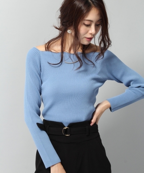 Andemiu（アンデミュウ）の「【ブルーWEB限定】スカラリブニットプルオーバーＬ／Ｓ774025（ニット/セーター・レディース・ブラック/グレー/ブラウン/ブルー/ピンク・FREE）」の4枚目の写真