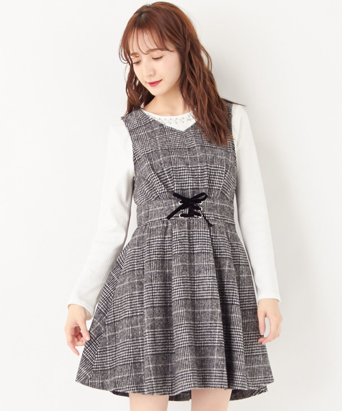 Allamanda アラマンダ の チェック柄レースアップジャンスカ 17aw ワンピース Wear