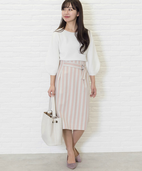 NATURAL BEAUTY BASIC（ナチュラルビューティーベーシック）の「◆ストライプストレートスカート（スカート・レディース・ベージュ系その他/ダークネイビー・MEDIUM/SMALL/X-SMALL）」の10枚目の写真