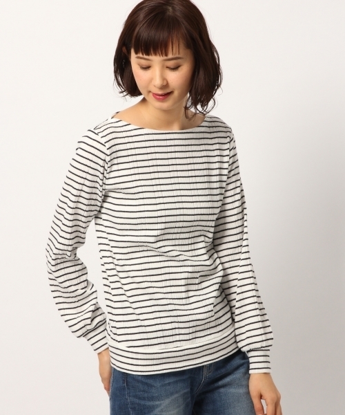 GLOBAL WORK（グローバルワーク）の「【WEB LIMITED有】リブソデパフプルオーバー9分袖/777524（Tシャツ/カットソー・レディース・ダークブルー/ライトグレー/ホワイト/その他2/ブラック/クリアレッド・LARGE/MEDIUM）」の6枚目の写真