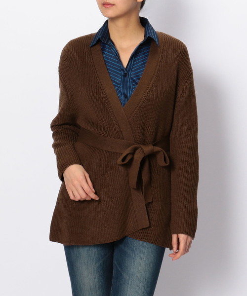 NARACAMICIE（ナラカミーチェ）の「フレアーヘムビックシルエットVカーディガン（カーディガン/ボレロ・レディース・ブラック/ブラウン・MEDIUM/X-LARGE）」の5枚目の写真