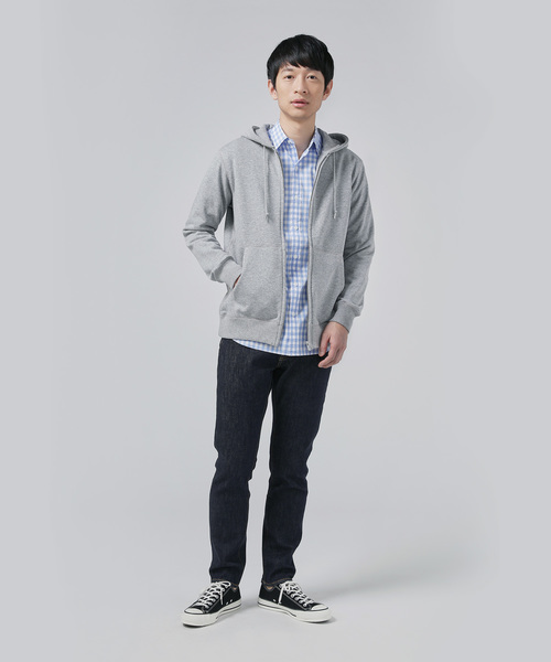 新体操3点セット　サックス✖️ギンガムチェック 麻布 ザ・カスタムシャツ ｜ギンガムチェックシャツ｜サックス