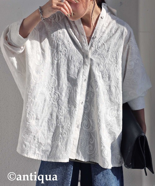 antiqua(アンティカ)の「ペイズリー柄刺繍シャツ(シャツ/ブラウス・レディース・オフホワイト/ブラック・FREE)」の12枚目の写真