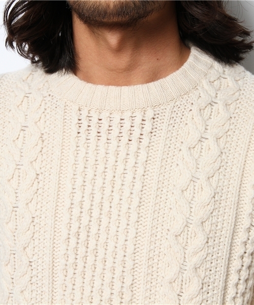 SHIPS（シップス）の「GLENMAC: GEELOMG アラン クルーネック（ニット/セーター・メンズ・ベージュ/ネイビー・40/38）」の7枚目の写真