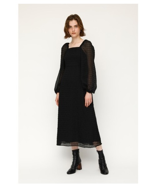 セール Wrinkle Check Op ワンピース スクエアネック パフスリーブ ワンピース Sly スライ のファッション通販 Zozotown