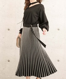 Diosfront | ベルト付き配色プリーツニットワンピース　２ＴＹＰＥ(ワンピース)