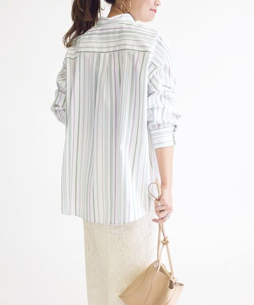 SHIPS(シップス)の「【Cangioli】ビッグシャツ◇(シャツ/ブラウス・レディース・ライトホワイト/ベージュ/ミント/サックスブルー・36/38)」の4枚目の写真