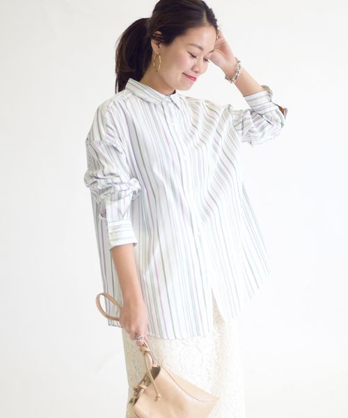 SHIPS(シップス)の「【Cangioli】ビッグシャツ◇(シャツ/ブラウス・レディース・ライトホワイト/ベージュ/ミント/サックスブルー・36/38)」の19枚目の写真