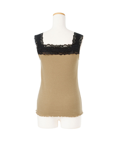 Newlyme(ニューリーミー)の「ショルダーレース裾フリルリブキャミソール(キャミソール・レディース・ホワイト/ブラック/ピンク/モカ/ラベンダー/ベージュ/ブルー/サンドベージュ/ブラウン/ピンクベージュ・MEDIUM/LARGE/X-LARGE/SMALL/XX-LARGE)」の13枚目の写真