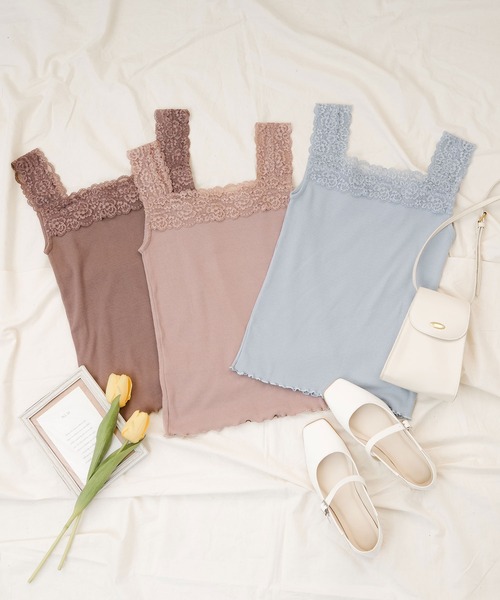 Newlyme(ニューリーミー)の「ショルダーレース裾フリルリブキャミソール(キャミソール・レディース・ホワイト/ブラック/ピンク/モカ/ラベンダー/ベージュ/ブルー/サンドベージュ/ブラウン/ピンクベージュ・MEDIUM/LARGE/X-LARGE/SMALL/XX-LARGE)」の22枚目の写真