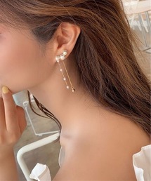 両耳用ピアス ジルコン/チェーン