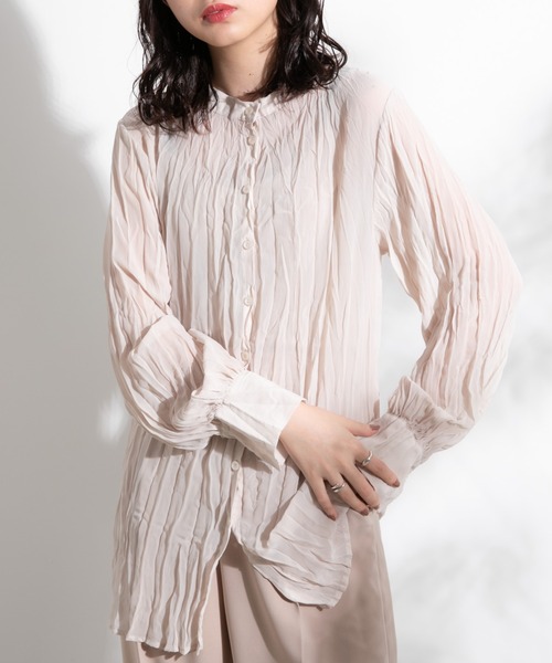 Aunt Marie's(アントマリーズ)の「クリンクルバンドカラーシャツ/ AUNT MARIE'S(シャツ/ブラウス・レディース・ホワイト/ブラック/ベージュ/ライトグリーン・FREE)」の1枚目の写真