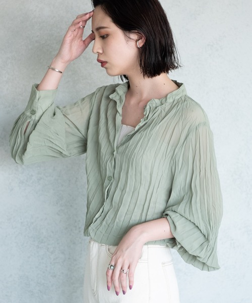 Aunt Marie's(アントマリーズ)の「クリンクルバンドカラーシャツ/ AUNT MARIE'S(シャツ/ブラウス・レディース・ホワイト/ブラック/ベージュ/ライトグリーン・FREE)」の4枚目の写真