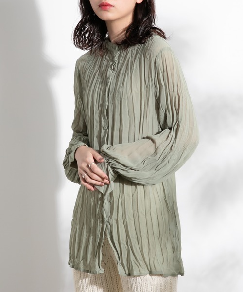 Aunt Marie's(アントマリーズ)の「クリンクルバンドカラーシャツ/ AUNT MARIE'S(シャツ/ブラウス・レディース・ホワイト/ブラック/ベージュ/ライトグリーン・FREE)」の6枚目の写真