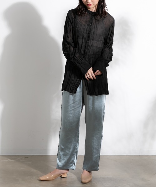 Aunt Marie's(アントマリーズ)の「クリンクルバンドカラーシャツ/ AUNT MARIE'S(シャツ/ブラウス・レディース・ホワイト/ブラック/ベージュ/ライトグリーン・FREE)」の8枚目の写真