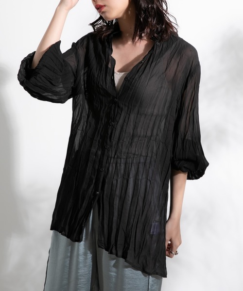 Aunt Marie's(アントマリーズ)の「クリンクルバンドカラーシャツ/ AUNT MARIE'S(シャツ/ブラウス・レディース・ホワイト/ブラック/ベージュ/ライトグリーン・FREE)」の10枚目の写真