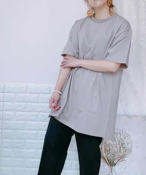 ap retro(アプレトロ)の「無地ミドル丈バックスリットTシャツ半袖【ZOZOTOWN限定商品】(Tシャツ/カットソー・レディース・ブラック/ブラウン/オフホワイト/ライトグリーン/グレイッシュベージュ・FREE)」の17枚目の写真