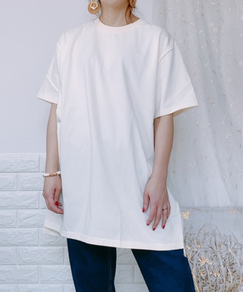 ap retro(アプレトロ)の「無地ミドル丈バックスリットTシャツ半袖【ZOZOTOWN限定商品】(Tシャツ/カットソー・レディース・ブラック/ブラウン/オフホワイト/ライトグリーン/グレイッシュベージュ・FREE)」の9枚目の写真