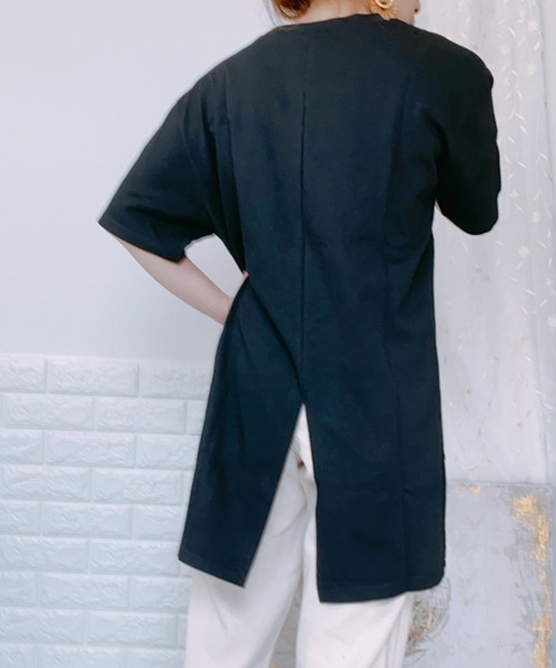 ap retro(アプレトロ)の「無地ミドル丈バックスリットTシャツ半袖【ZOZOTOWN限定商品】(Tシャツ/カットソー・レディース・ブラック/ブラウン/オフホワイト/ライトグリーン/グレイッシュベージュ・FREE)」の11枚目の写真