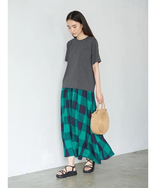 AMERICAN HOLIC(アメリカンホリック)の「7col.フロントタックギャザーロングスカート *〇(スカート・レディース・チェック/マルチ/キャメル/ベージュ系その他/ホワイト系その他7/グリーン系その他2/ブルー系その他・L/M)」の20枚目の写真