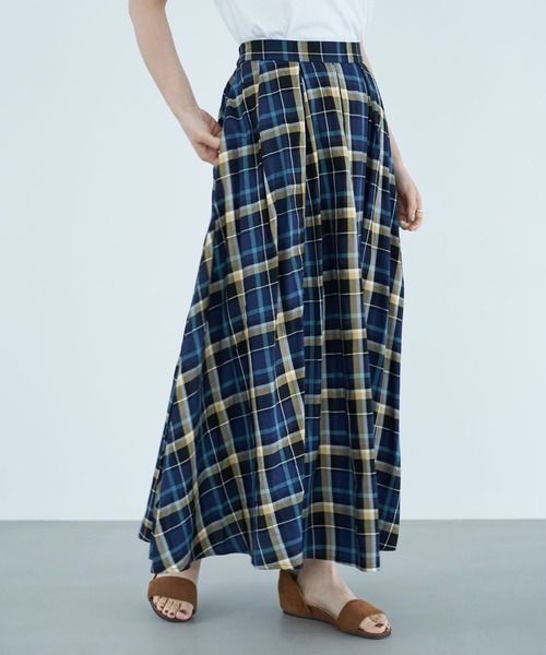 AMERICAN HOLIC(アメリカンホリック)の「7col.フロントタックギャザーロングスカート *〇(スカート・レディース・チェック/マルチ/キャメル/ベージュ系その他/ホワイト系その他7/グリーン系その他2/ブルー系その他・L/M)」の4枚目の写真