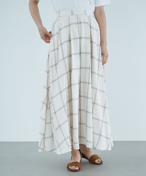 AMERICAN HOLIC(アメリカンホリック)の「7col.フロントタックギャザーロングスカート *〇(スカート・レディース・チェック/マルチ/キャメル/ベージュ系その他/ホワイト系その他7/グリーン系その他2/ブルー系その他・L/M)」の1枚目の写真