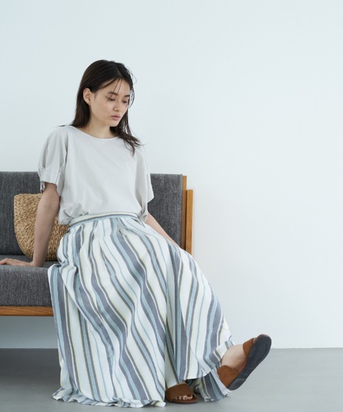 AMERICAN HOLIC(アメリカンホリック)の「7col.フロントタックギャザーロングスカート *〇(スカート・レディース・チェック/マルチ/キャメル/ベージュ系その他/ホワイト系その他7/グリーン系その他2/ブルー系その他・L/M)」の9枚目の写真