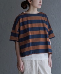ワイドボーダー ボートネックTシャツ