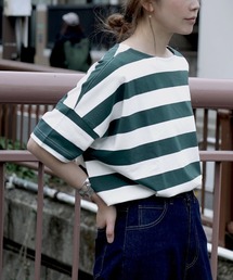 ワイドボーダー ボートネックTシャツ