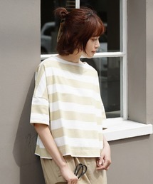 ワイドボーダー ボートネックTシャツ