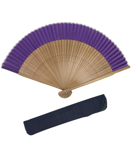 KYOETSU（キョウエツ）の「扇子袋付き茶骨正絹扇子（和装小物・メンズ・ホワイト/ライトブルー/ブラック/パープル/ネイビー/ブラウン/ピンク/イエロー/グリーン/コーラル/レッドパープル・フリー）」の8枚目の写真