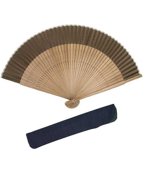 KYOETSU（キョウエツ）の「扇子袋付き茶骨正絹扇子（和装小物・メンズ・ホワイト/ライトブルー/ブラック/パープル/ネイビー/ブラウン/ピンク/イエロー/グリーン/コーラル/レッドパープル・フリー）」の4枚目の写真