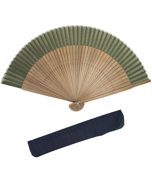 KYOETSU（キョウエツ）の「扇子袋付き茶骨正絹扇子（和装小物・メンズ・ホワイト/ライトブルー/ブラック/パープル/ネイビー/ブラウン/ピンク/イエロー/グリーン/コーラル/レッドパープル・フリー）」の5枚目の写真