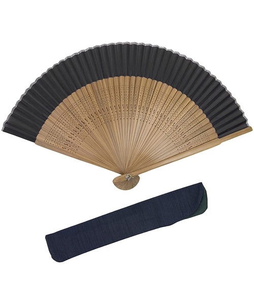 KYOETSU（キョウエツ）の「扇子袋付き茶骨正絹扇子（和装小物・メンズ・ホワイト/ライトブルー/ブラック/パープル/ネイビー/ブラウン/ピンク/イエロー/グリーン/コーラル/レッドパープル・フリー）」の3枚目の写真