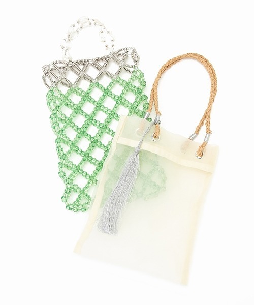 HEY!MrsROSE(ヘイミセスローズ)の「HEY!MrsROSE(ヘイ!ミセスローズ)Shell handle beads BAG(ハンドバッグ・レディース・ブラック/グリーン・FREE)」の1枚目の写真