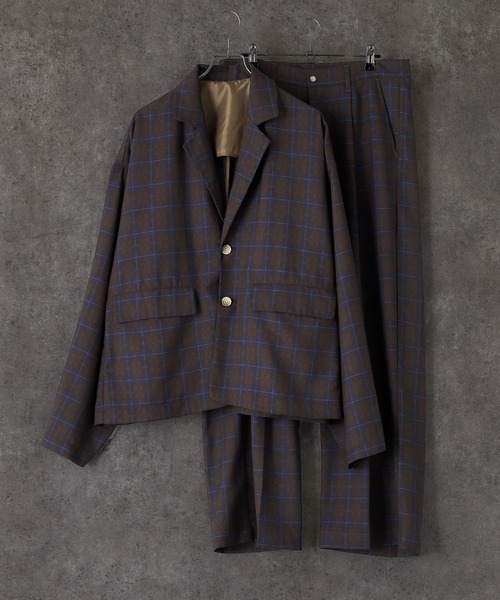 act'm（アクトム）の「【上下セット】T/Rセットアップ/オーバーサイズテーラードジャケット&ワイドスラックス（セットアップ・メンズ・ブラック/モカ/チョコ/チェック/グレイッシュベージュ/ライトブルーグレー・S/M/L）」の6枚目の写真