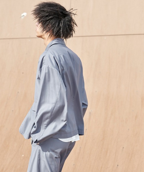 act'm（アクトム）の「【上下セット】T/Rセットアップ/オーバーサイズテーラードジャケット&ワイドスラックス（セットアップ・メンズ・ブラック/モカ/チョコ/チェック/グレイッシュベージュ/ライトブルーグレー・S/M/L）」の19枚目の写真