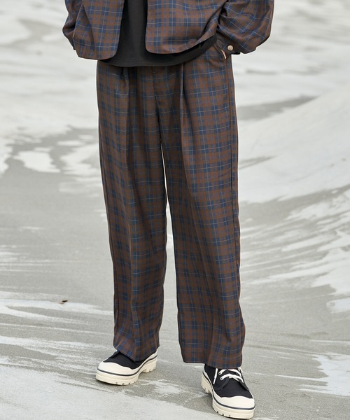 act'm（アクトム）の「【上下セット】T/Rセットアップ/オーバーサイズテーラードジャケット&ワイドスラックス（セットアップ・メンズ・ブラック/モカ/チョコ/チェック/グレイッシュベージュ/ライトブルーグレー・S/M/L）」の10枚目の写真