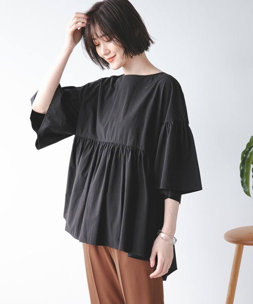 A part by（アパートバイ）の「Coペプラムリボン半袖ブラウス 947034（シャツ/ブラウス・レディース・ライトブルー/ブラック/オフホワイト/オレンジ系その他5・FREE）」の3枚目の写真