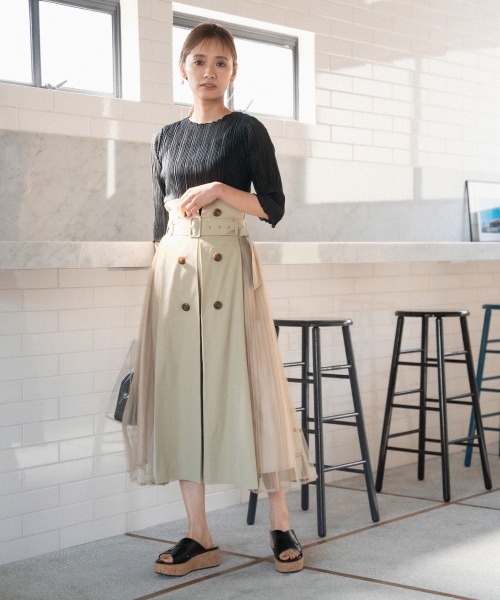 mysty woman（ミスティウーマン）の「シアプリーツメロープルオーバー 941795（Tシャツ/カットソー・レディース・ブラック/アイボリー/グレイッシュブルー/ピンクベージュ・FREE）」の6枚目の写真