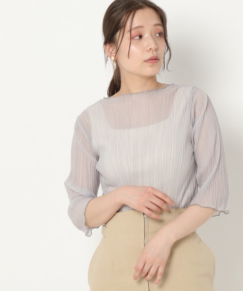 mysty woman（ミスティウーマン）の「シアプリーツメロープルオーバー 941795（Tシャツ/カットソー・レディース・ブラック/アイボリー/グレイッシュブルー/ピンクベージュ・FREE）」の12枚目の写真