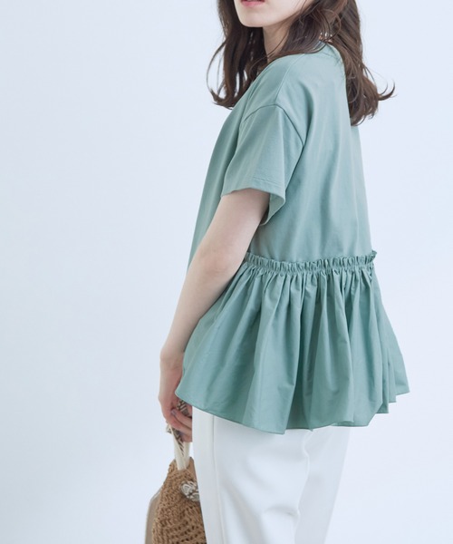 VIS(ビス)の「【新色追加】【選べる着丈】裾フハク切り替えドッキングカットソー(Tシャツ/カットソー・レディース・ベージュ/オフホワイト/ブラック/ライトグリーン/パープル系その他・FS/FREE)」の4枚目の写真