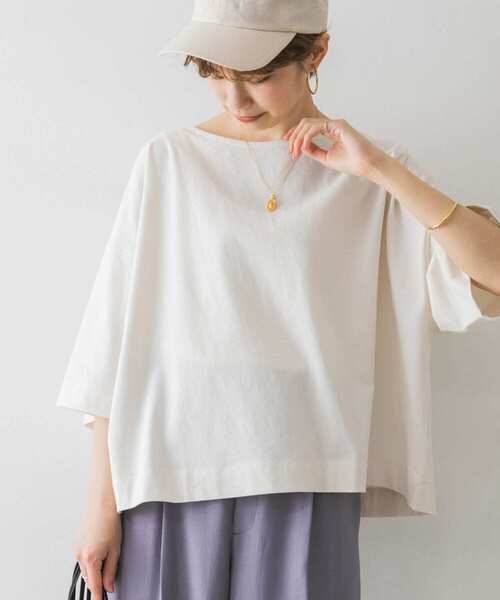 URBAN RESEARCH（アーバンリサーチ）の「UR TECH(UVカット)+抗菌 機能付 ショート丈オーバーTシャツ（Tシャツ/カットソー・レディース・カーキ/ブラウン系その他/オフホワイト・FREE）」の9枚目の写真