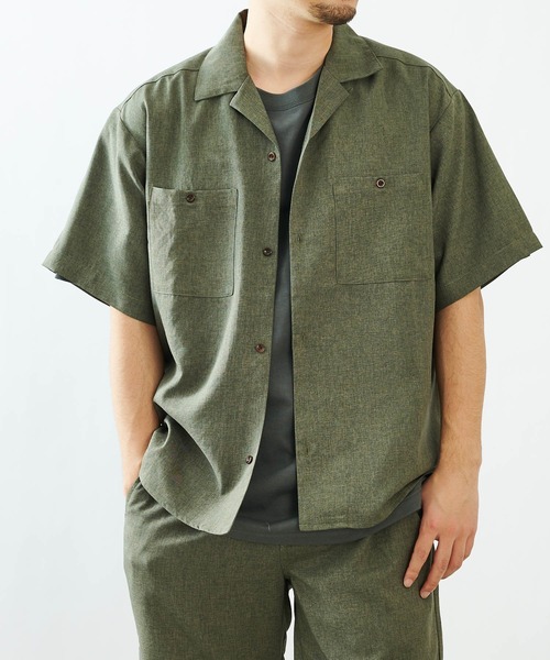 COLONY 2139(コロニートゥーワンスリーナイン)の「ポリトロ両胸ポケットオープンカラー半袖シャツ/オーバーサイズ半袖シャツ(セットアップ可)(シャツ/ブラウス・メンズ・ブラック/グレー/カーキ/ブルー/モカ・MEDIUM/LARGE/X-LARGE)」の4枚目の写真