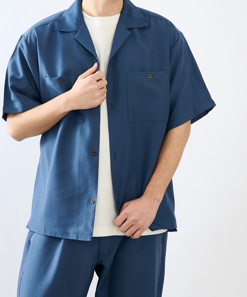 COLONY 2139(コロニートゥーワンスリーナイン)の「ポリトロ両胸ポケットオープンカラー半袖シャツ/オーバーサイズ半袖シャツ(セットアップ可)(シャツ/ブラウス・メンズ・ブラック/グレー/カーキ/ブルー/モカ・MEDIUM/LARGE/X-LARGE)」の5枚目の写真