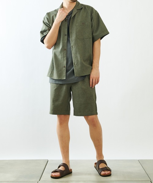 COLONY 2139(コロニートゥーワンスリーナイン)の「ポリトロ両胸ポケットオープンカラー半袖シャツ/オーバーサイズ半袖シャツ(セットアップ可)(シャツ/ブラウス・メンズ・ブラック/グレー/カーキ/ブルー/モカ・MEDIUM/LARGE/X-LARGE)」の10枚目の写真