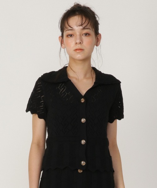 REDYAZEL（レディアゼル）の「透かし編み襟付きカーディガン（カーディガン/ボレロ・レディース・ブラック/ベージュ/サックスブルー・FREE）」の2枚目の写真