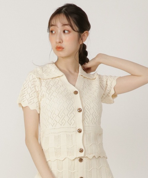 REDYAZEL（レディアゼル）の「透かし編み襟付きカーディガン（カーディガン/ボレロ・レディース・ブラック/ベージュ/サックスブルー・FREE）」の4枚目の写真