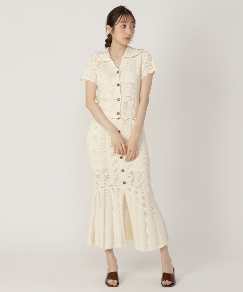 REDYAZEL（レディアゼル）の「透かし編み襟付きカーディガン（カーディガン/ボレロ・レディース・ブラック/ベージュ/サックスブルー・FREE）」の7枚目の写真