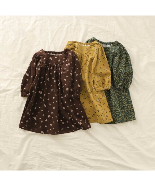 apres les cours（アプレレクール）の「WEB限定 花柄スクエアカラーワンピース（ワンピース・キッズ・グリーン/マスタード/ブラウン・120/90/140/130/110/80/100）」の9枚目の写真